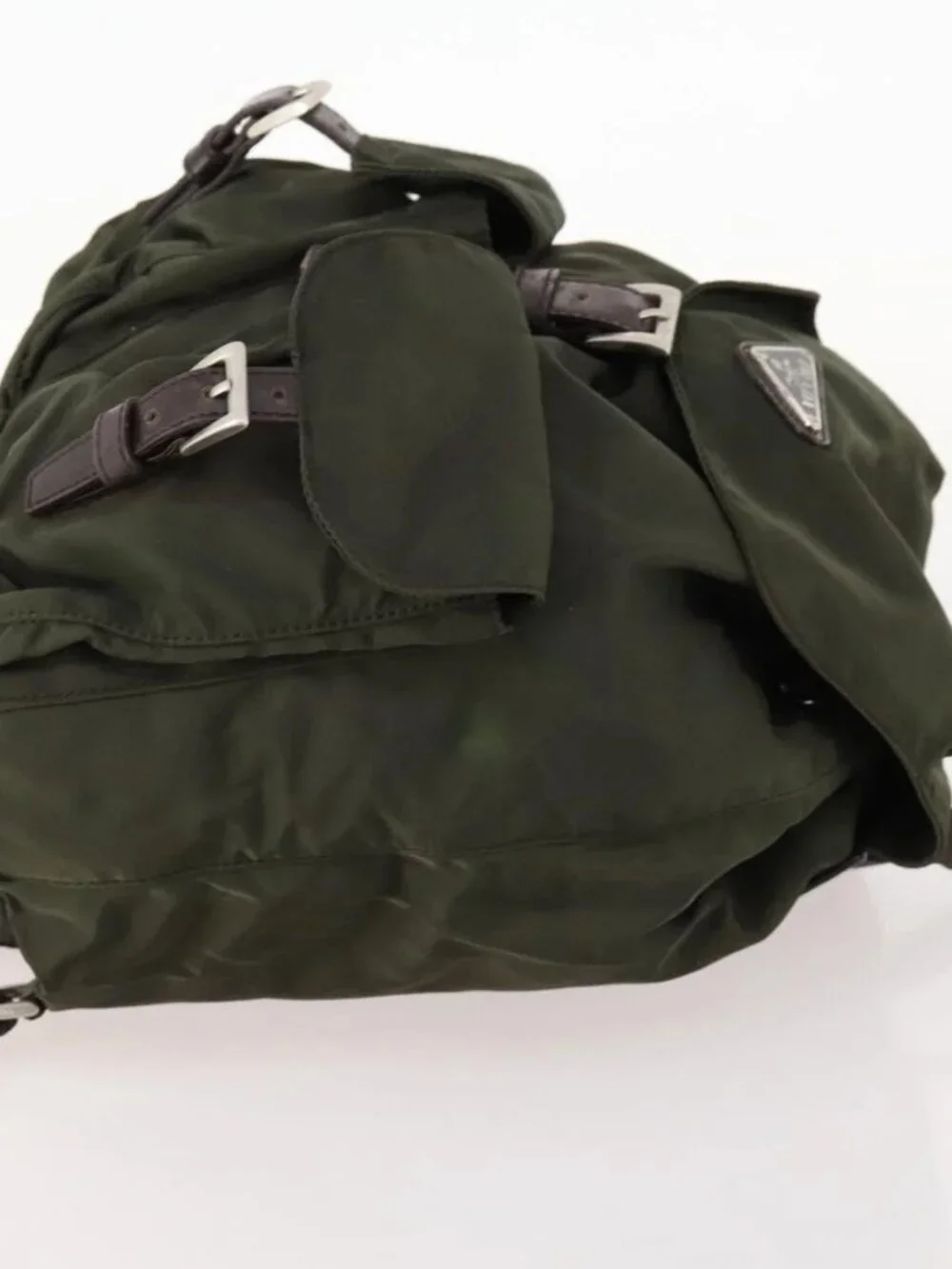 PRADA Backpack Nylon Khaki Silver Auth LNZ259